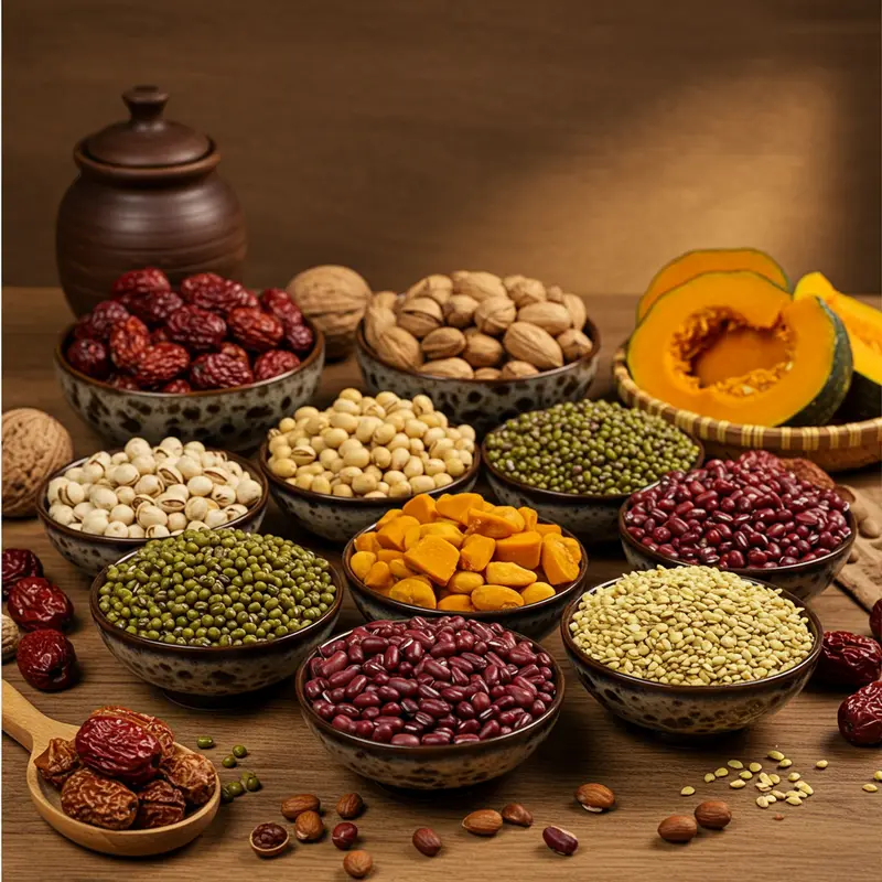 Các nguyên liệu chay tự nhiên chuẩn bị cho làm bánh Trung Thu chay.