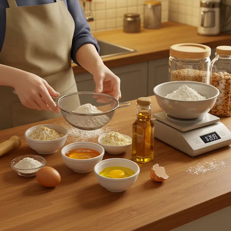 Nguyên liệu làm bánh trung thu mini được chuẩn bị đầy đủ và chính xác.