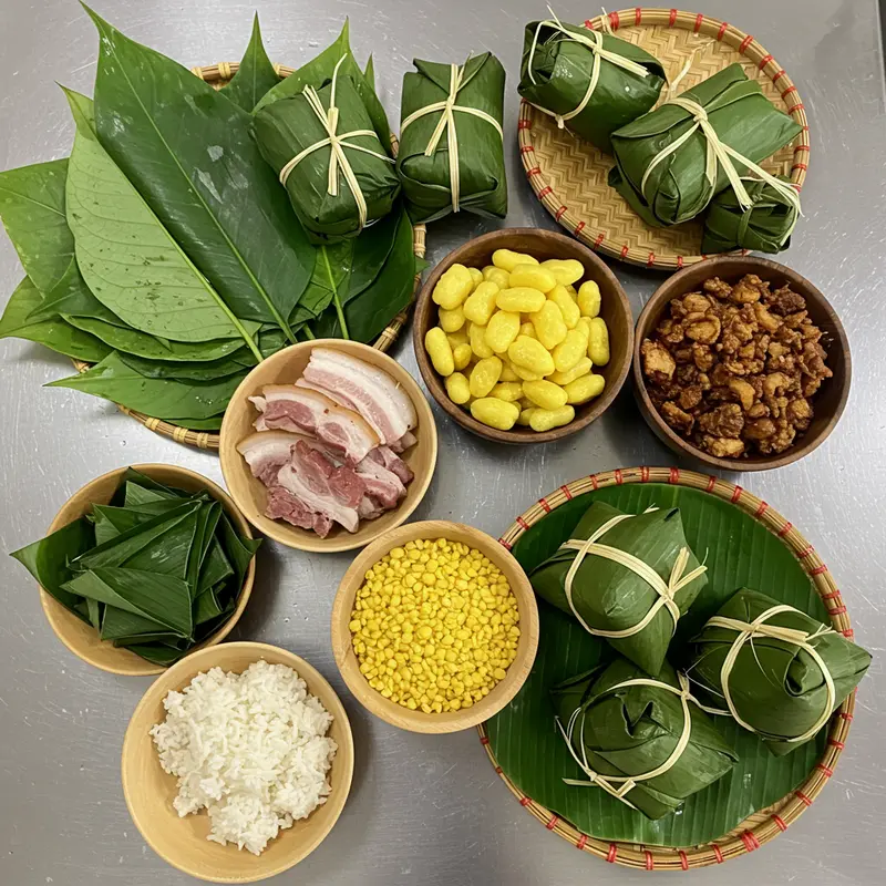 Bánh chưng, bánh tét – biểu tượng ẩm thực Tết Việt, thể hiện sự sum vầy và truyền thống.