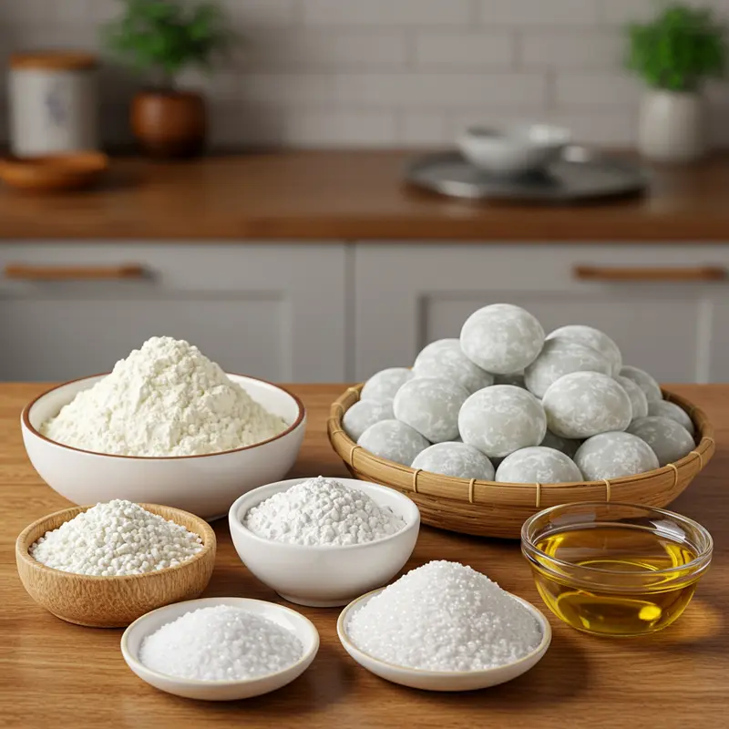 Nguyên liệu chuẩn bị làm vỏ bánh mochi dẻo dai.