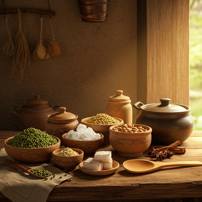 Các nguyên liệu chuẩn bị cho nhân bánh Trung Thu truyền thống.