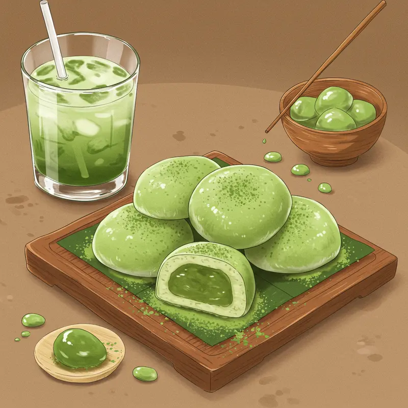 Bột matcha nguyên chất Nhật Bản mịn, tươi – yếu tố tạo nên nhân mochi thơm ngon.