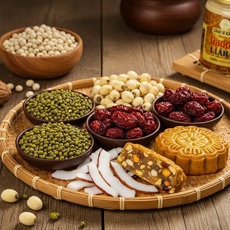 Nguyên liệu tự nhiên phong phú giúp nhân bánh trung thu đậm đà hương vị mà không cần nhiều đường.