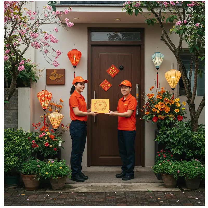 Nhân viên giao bánh Trung thu trao quà tận nhà trong không khí sum vầy.