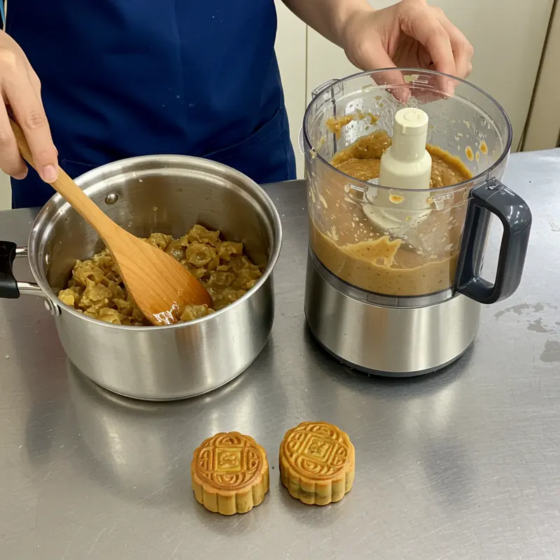 Nhân bánh trung thu bị chảy dầu so với nhân đạt chuẩn.