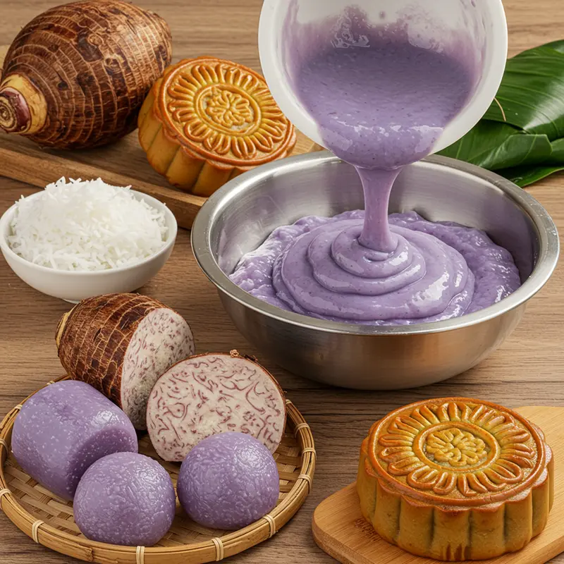 Giao thoa giữa truyền thống và hiện đại trong bánh Trung Thu mochi khoai môn trứng muối.