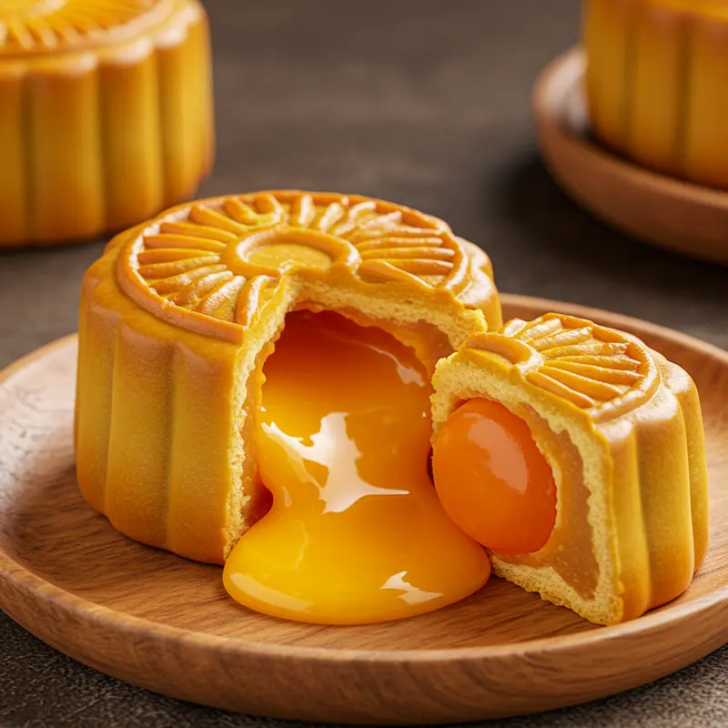 Bánh trung thu nhân lava với trứng muối chảy và socola chảy nổi bật về hương vị và kết cấu.