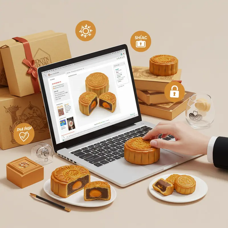 Bánh Trung Thu cao cấp với hộp quà sang trọng và nguyên liệu tự nhiên.