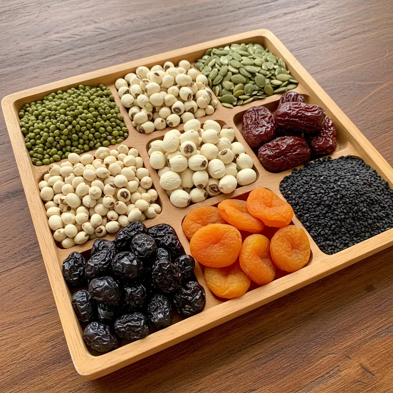 Nguyên liệu hữu cơ đa dạng, chuẩn bị làm nhân bánh Trung Thu.