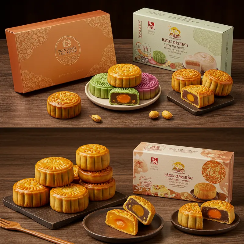 Bánh Trung Thu nhân hiện đại đa dạng với nhiều loại nhân sáng tạo.