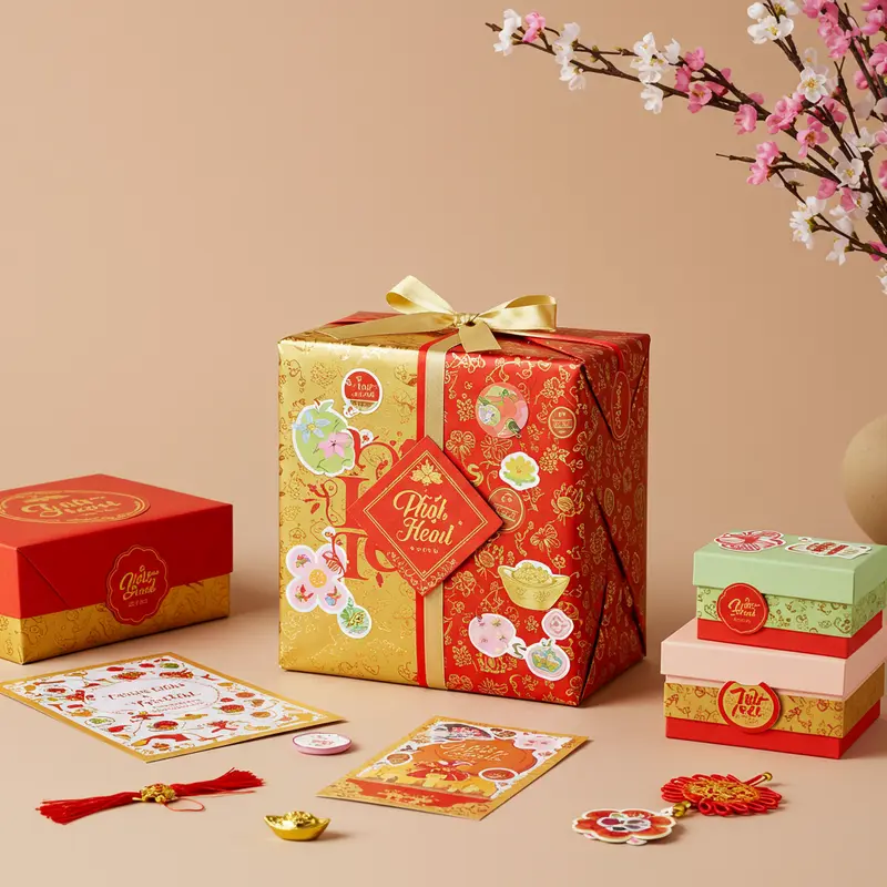 Vật liệu cơ bản cho trang trí hộp quà Tết dễ tìm, dễ sử dụng.