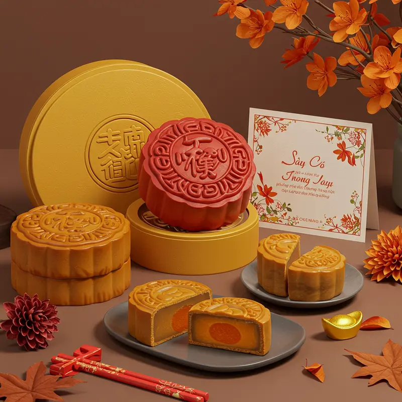 Bánh trung thu lava với nhân tan chảy và hộp quà sang trọng