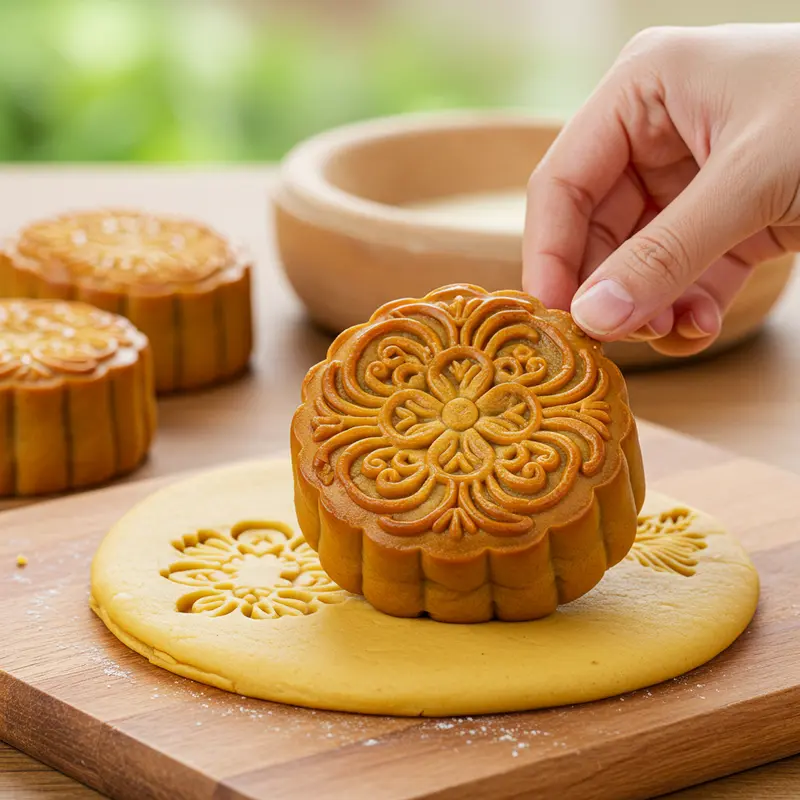 Cảnh tượng chợ truyền thống với bánh nướng Trung Thu và lồng đèn rực rỡ