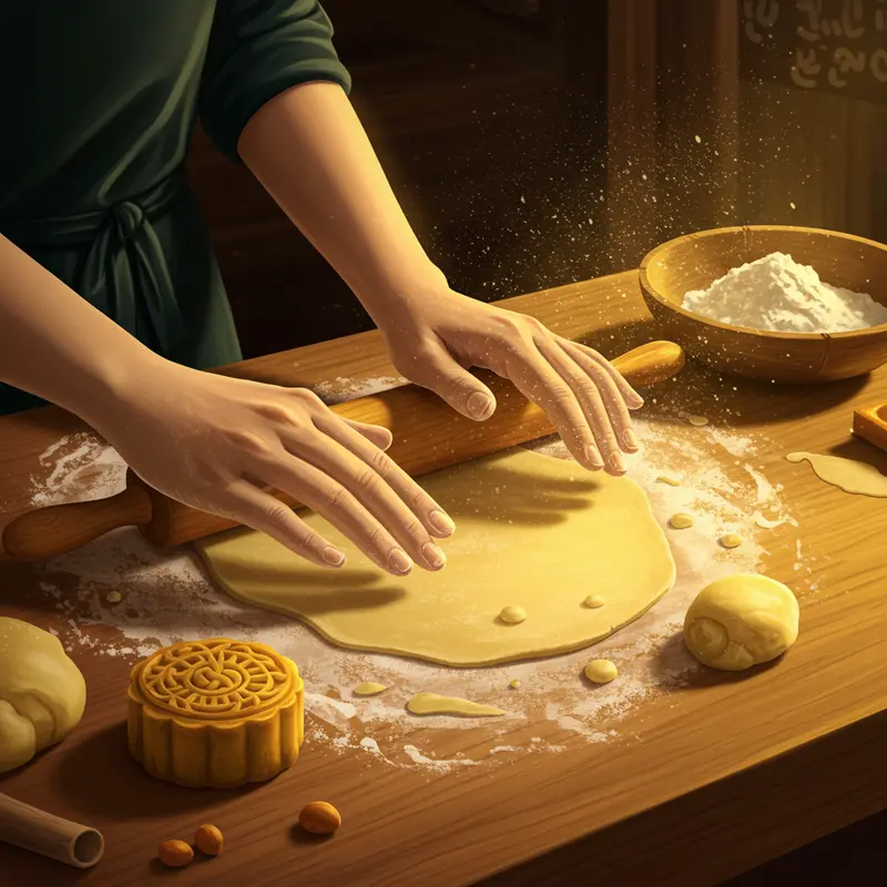 Bánh nướng Trung Thu nhân đậu xanh trứng muối và khung cảnh truyền thống dịp Tết Trung Thu