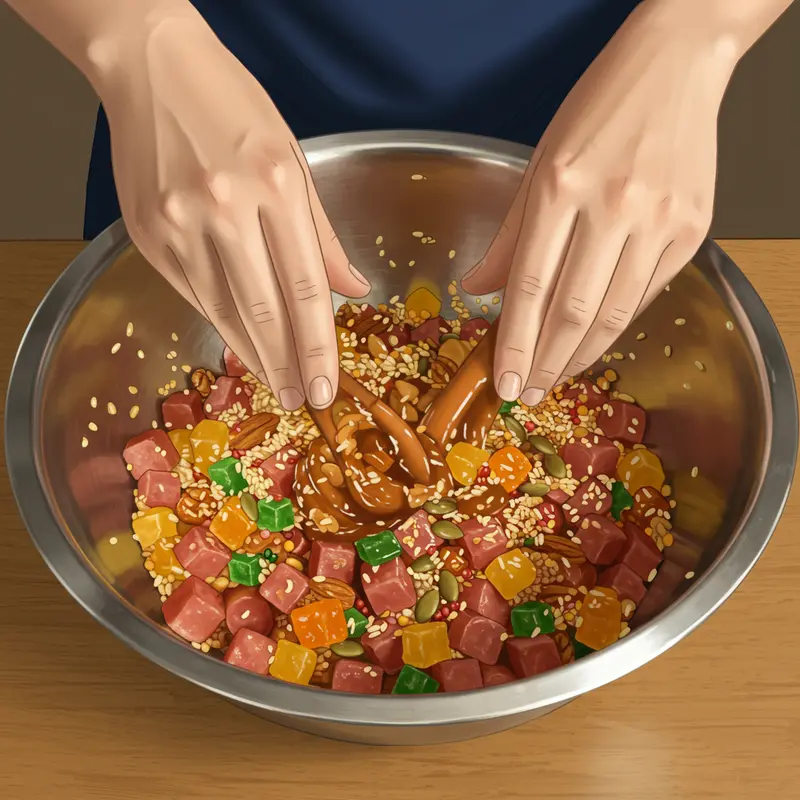 Nguyên liệu truyền thống làm nên nhân thập cẩm đặc sắc.