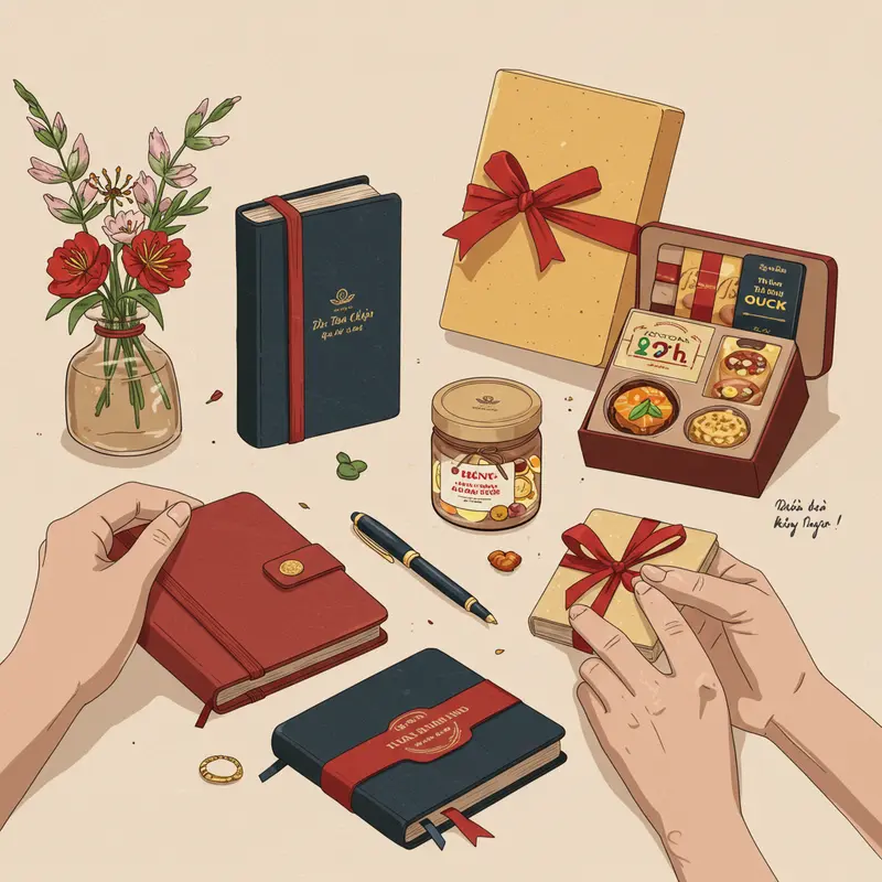 Hộp quà sang trọng đặt trên bàn làm việc doanh nhân.