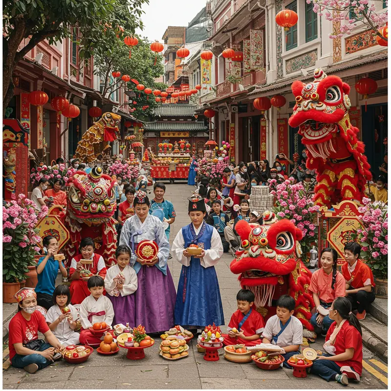 Không khí sum vầy gia đình trong dịp Tết Âm lịch ở các quốc gia Châu Á.