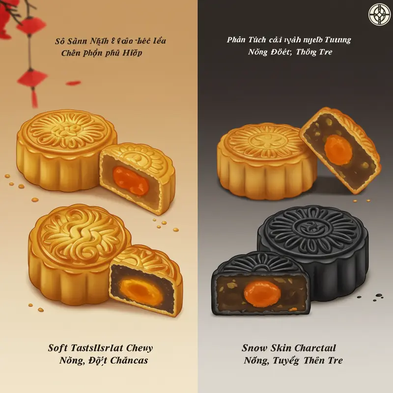 Bánh Trung Thu nướng truyền thống với lớp vỏ vàng nâu bóng mịn.