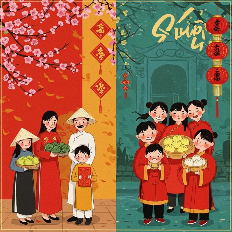 Gia đình sum họp bên mâm cỗ Tết truyền thống Việt Nam.