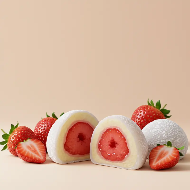 Mochi trái cây nhiều màu sắc với nhân dâu tây, việt quất, xoài tươi mát.