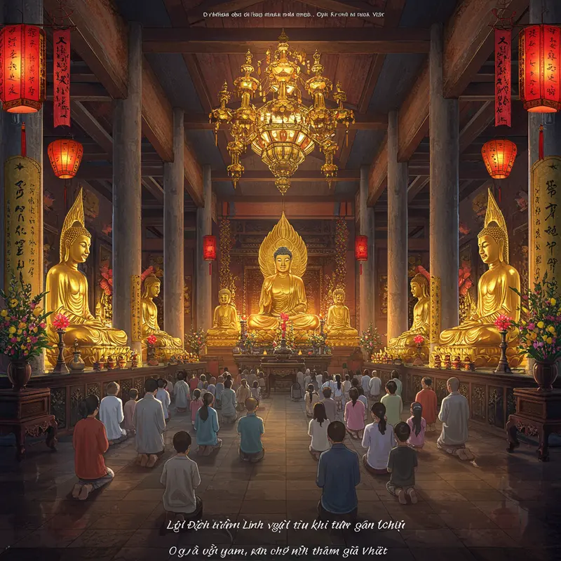 Không khí nhộn nhịp và linh thiêng tại chùa vào dịp Tết.