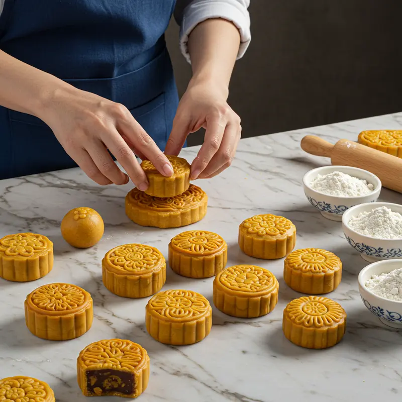 Nguyên liệu chính làm bánh trung thu mini nướng được sắp xếp gọn gàng.