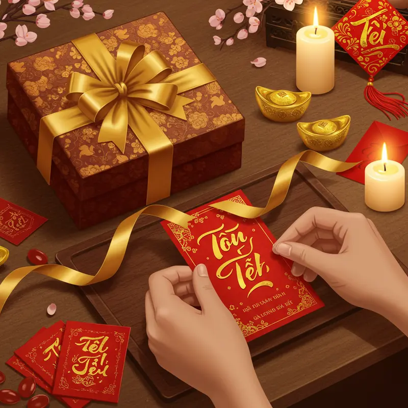 Khoảnh khắc sum vầy bên hộp quà Tết, gắn kết các thành viên trong gia đình nhiều thế hệ.