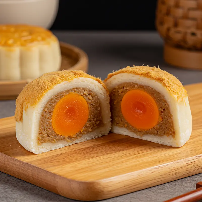 Bánh trung thu mochi Đài Loan trưng bày cùng nguyên liệu đặc trưng.