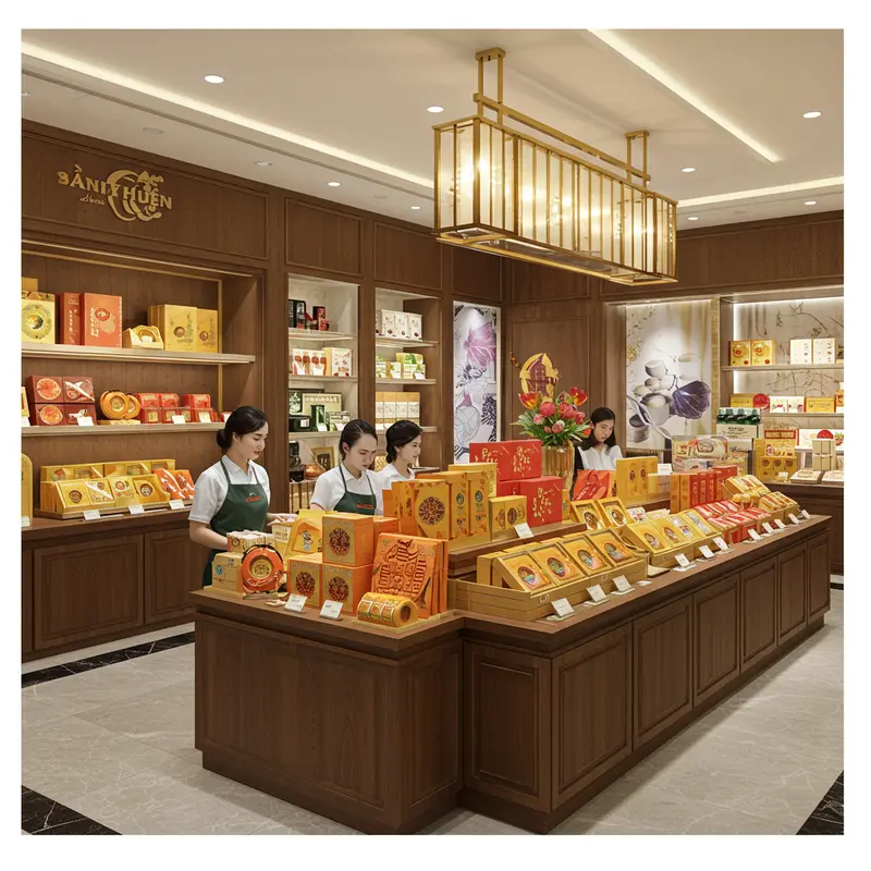 Kiểm tra trọng lượng bánh trung thu bằng cân điện tử và đọc thông tin trên bao bì.