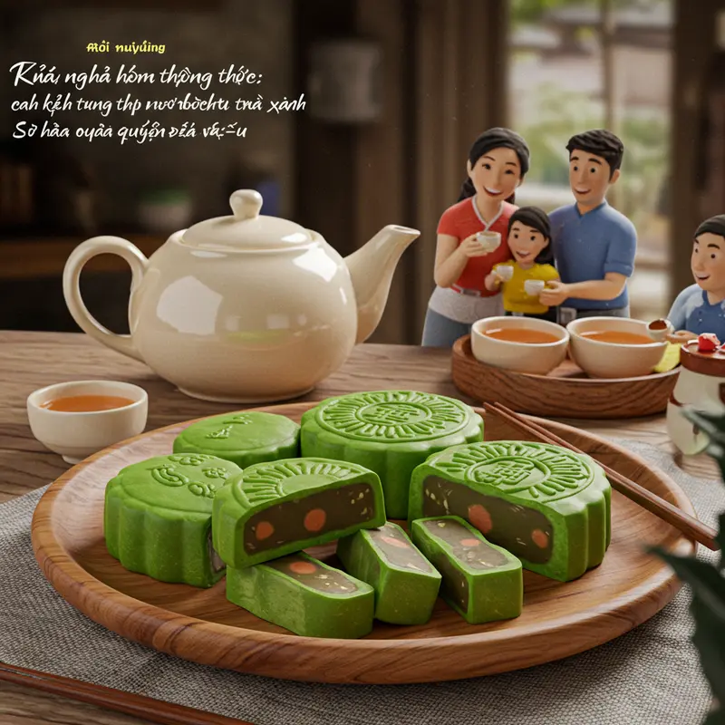 Bánh trung thu truyền thống bên cạnh bánh mochi trà xanh hiện đại.