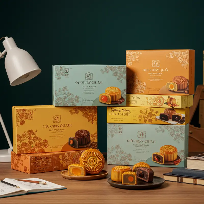 Tập thể nhân viên quây quần thưởng thức hộp bánh Trung Thu trong không khí thân thiện.