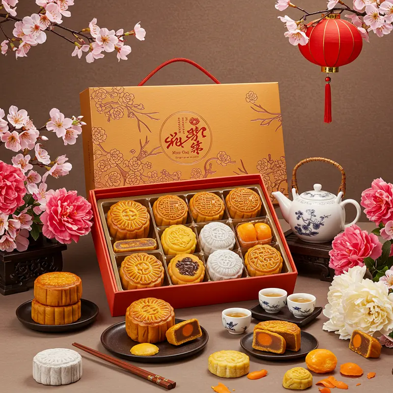 Bánh trung thu dẻo trắng tinh, hoa văn tinh xảo, phong cách truyền thống.