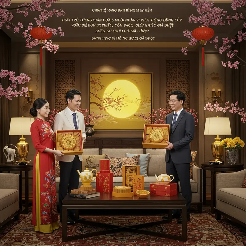 Bánh Trung thu nhân vi cá, bào ngư, yến sào sang trọng trên khay gỗ.