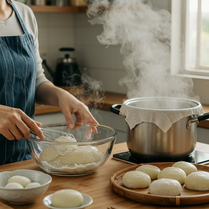 Nguyên liệu chuẩn bị làm vỏ bánh mochi dẻo dai.