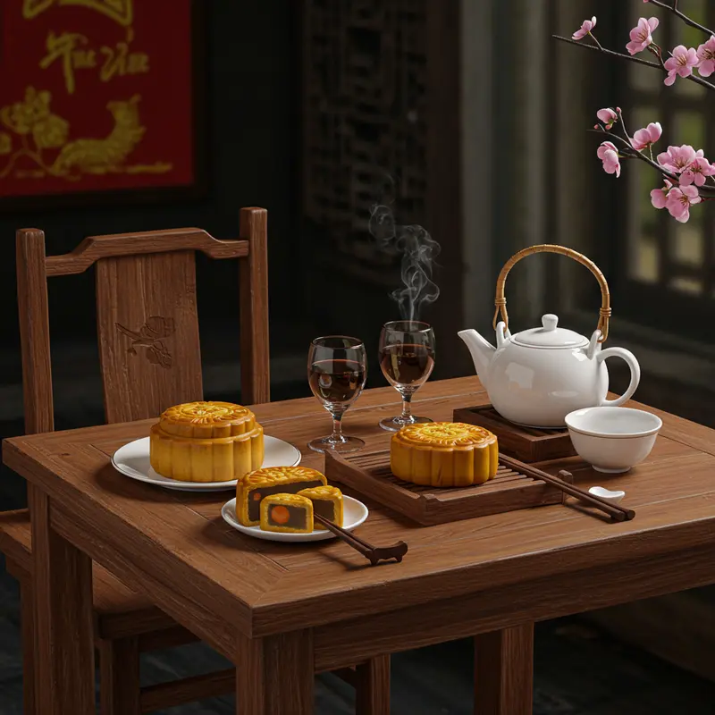 Hộp quà Trung Thu kết hợp bánh, trà và rượu vang cao cấp.