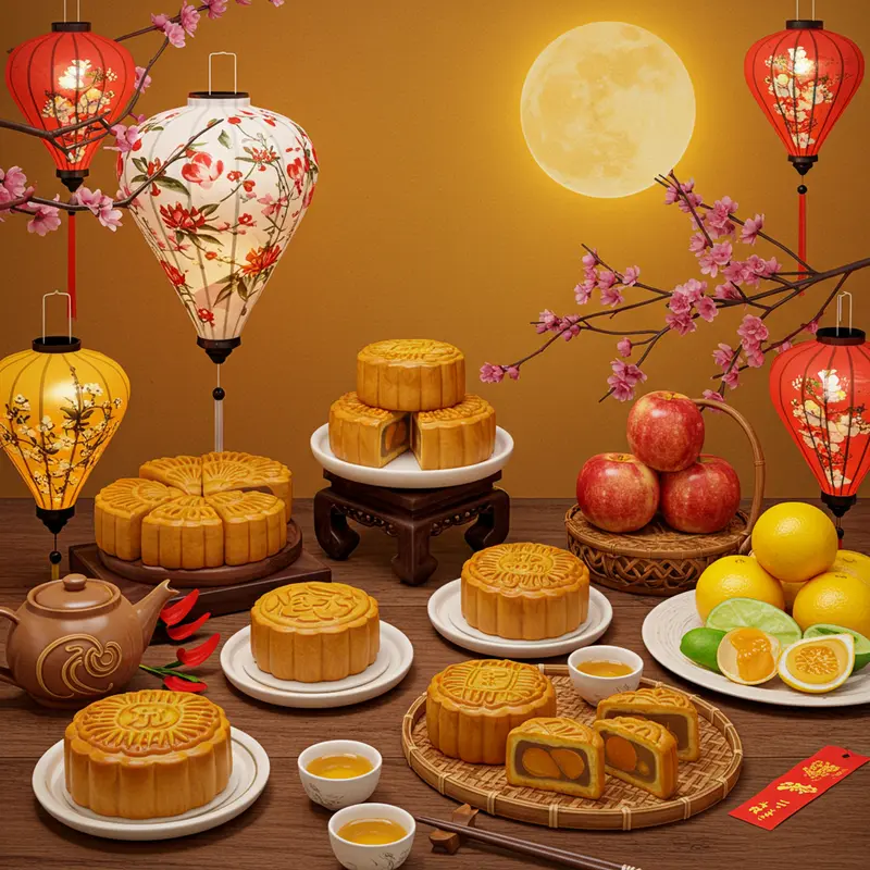 Khung cảnh hội tụ bánh Trung Thu truyền thống và hiện đại.