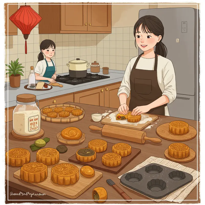 Các nguyên liệu chuẩn bị cho nhân bánh Trung Thu truyền thống.