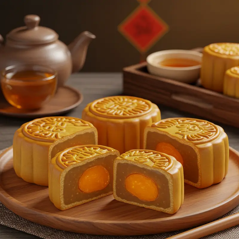 Bánh trung thu nhân ngọt truyền thống với hạt sen và đậu xanh.