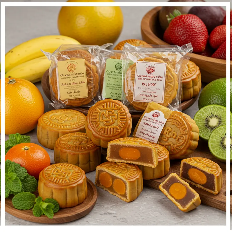 Bánh trung thu nhân ngọt truyền thống với hạt sen và đậu xanh.