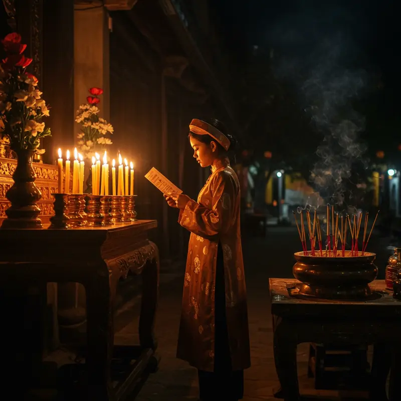 Gia đình Việt quây quần thực hiện Lễ cúng Giao Thừa trong không khí ấm cúng.