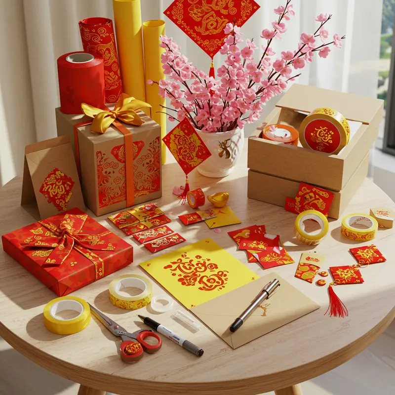 Vật liệu cơ bản cho trang trí hộp quà Tết dễ tìm, dễ sử dụng.