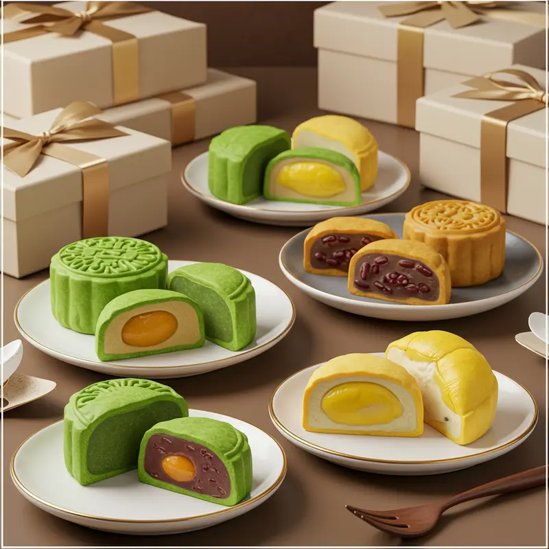 Hộp bánh trung thu mochi đa dạng màu sắc và hương vị hiện đại.