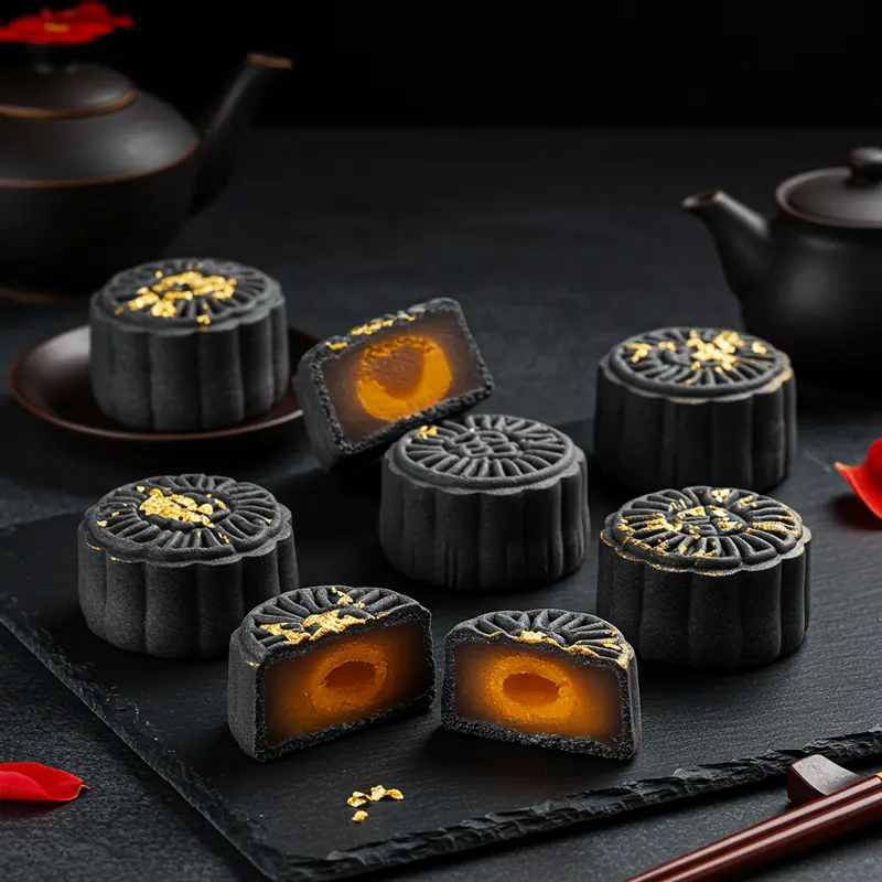 Bánh Trung Thu nướng truyền thống với lớp vỏ vàng nâu bóng mịn.