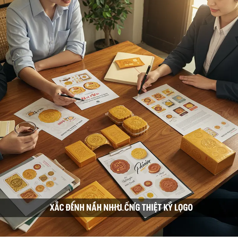 Doanh nghiệp trao đổi ý tưởng thiết kế logo bánh trung thu.