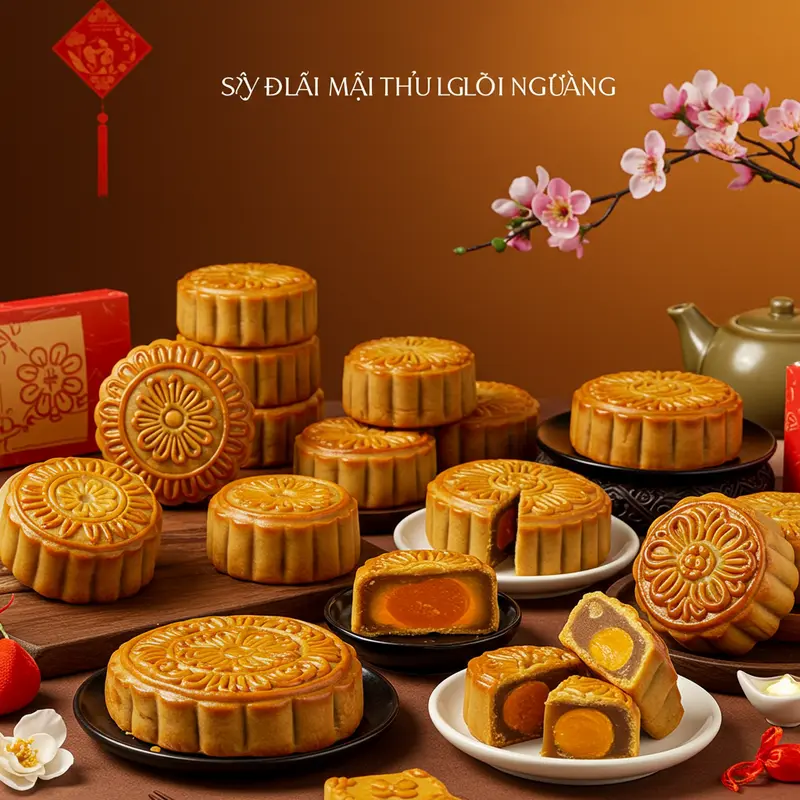 Bánh Trung Thu truyền thống và hiện đại hòa quyện trên bàn tiệc rực rỡ.