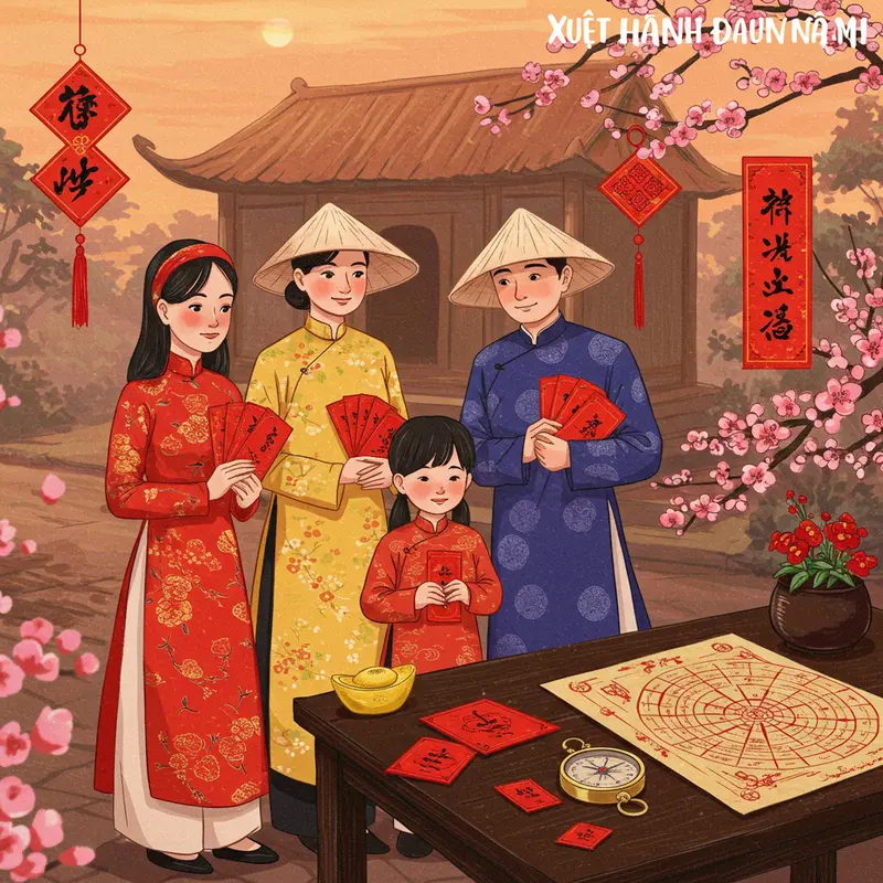 Gia chủ đón vị khách đầu tiên xông đất dịp Tết trong không khí ấm áp, rộn ràng.