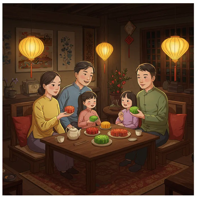 Gia đình Việt cùng quây quần bên bàn bánh Trung Thu, chia sẻ khoảnh khắc sum vầy.