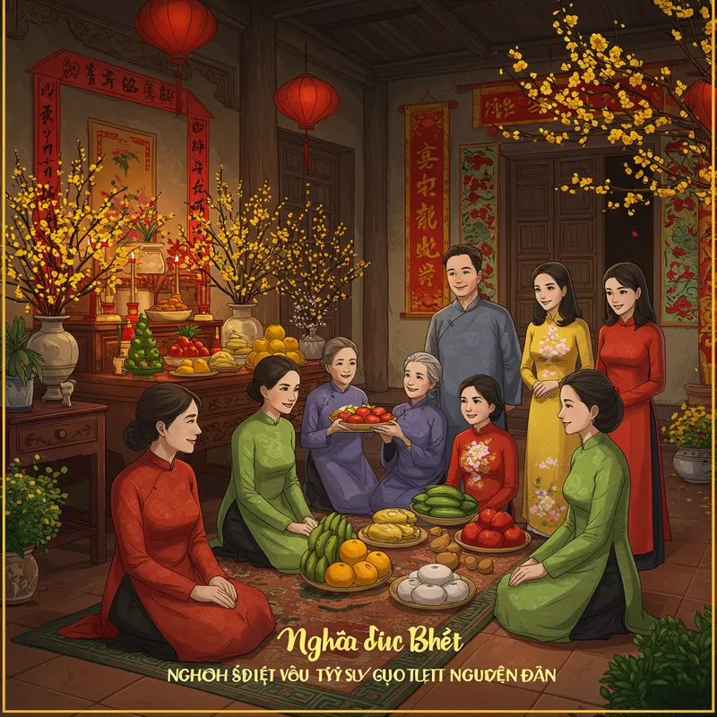 Gia đình Việt đoàn tụ bên bàn thờ Tổ tiên ngày Tết Nguyên Đán.