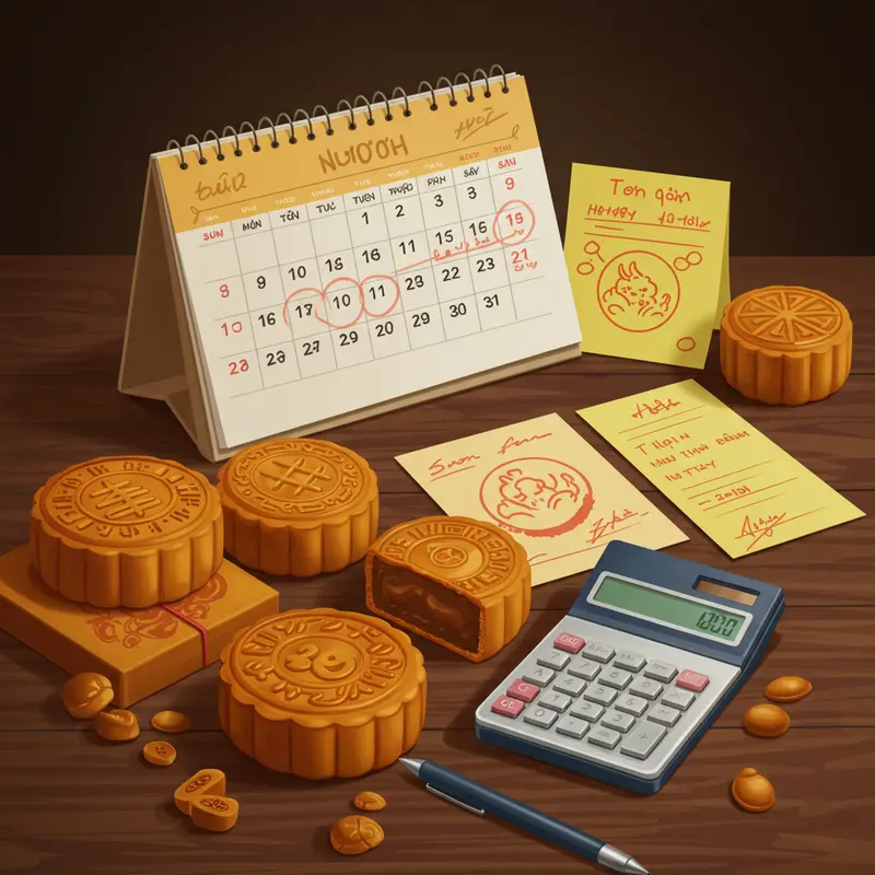 Bánh trung thu đẹp mắt trong hộp sang trọng tại văn phòng doanh nghiệp.