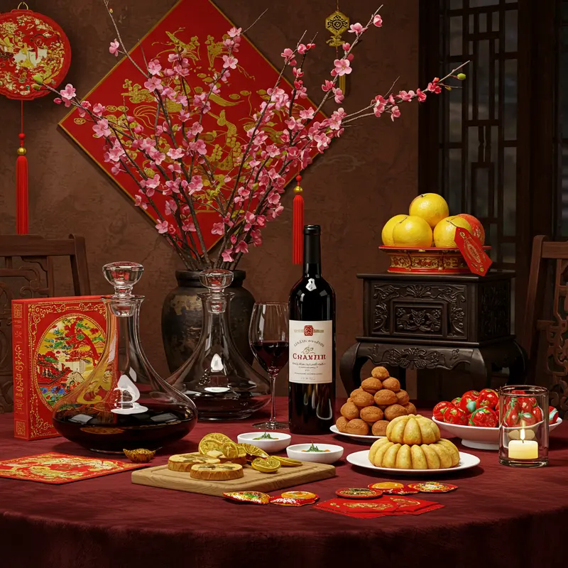 Không khí sum vầy ngày Tết với rượu vang ngoại là tâm điểm quà tặng.